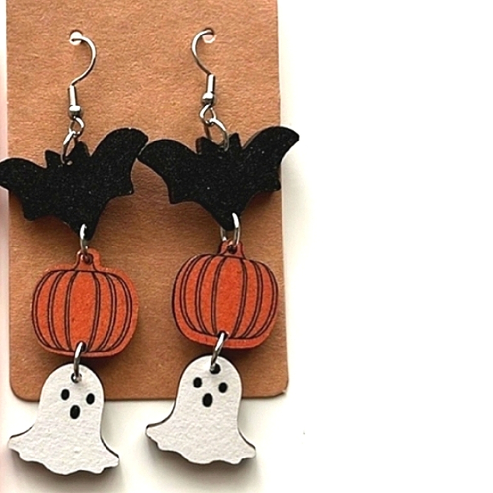 Spooky Fun Bat Pumpkin Ghost Dangle Drop Earrings NEW fHalloween Fall Cute NWTNE